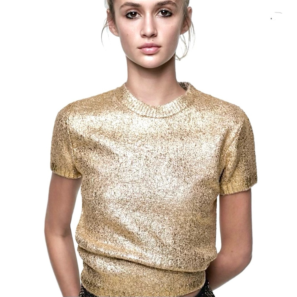Zara gold foil sweater, NWT